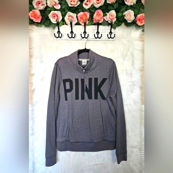 PINK Victoria's Secret Tops - PINK Victoria's Secret 3/4 Zip Pullover Logo Sweatshirt